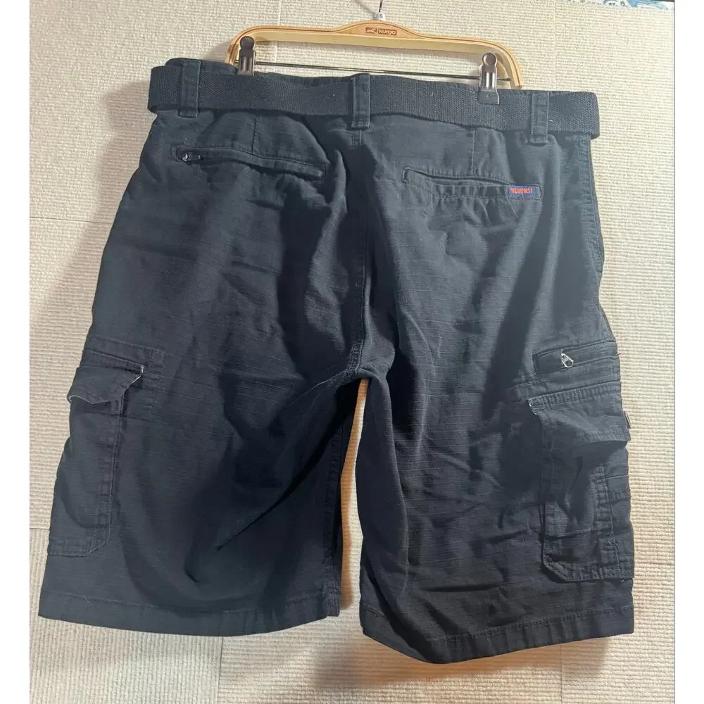 WearFirst Mens 34 Cargo Shorts Belted Cotton Stretch Ripstop Black